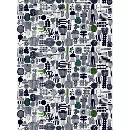 Marimekko Puutarhurin Parhaat Puuvillakangas, kitti, vihreä, musta - Marimekko Kankaat - 6411255043270 - 1