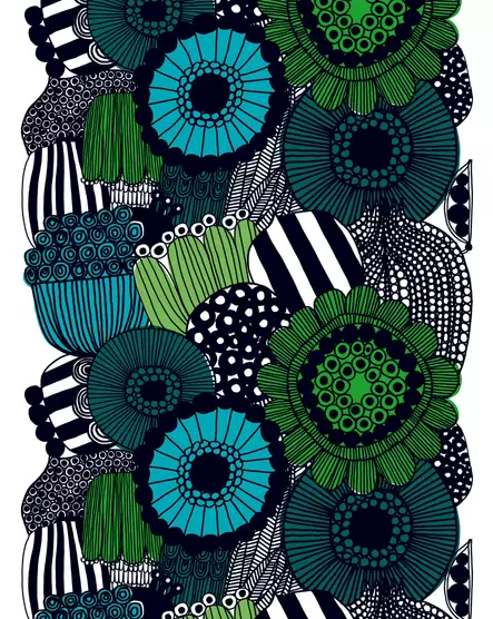 Marimekko Siirtolapuutarha Akryylipinnoitettu Puuvillakangas, valkoinen, vihreä, musta - Marimekko Akryylipinnoitettu Kangas - 6411255043850 - 2
