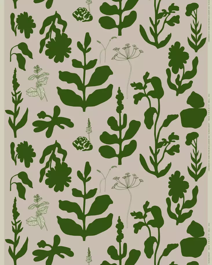 Marimekko Elokuun Varjot Akryylipinnoitettu Puuvillakangas, pellava, vihreä - Marimekko Akryylipinnoitettu Kangas - 6411254718360 - 1