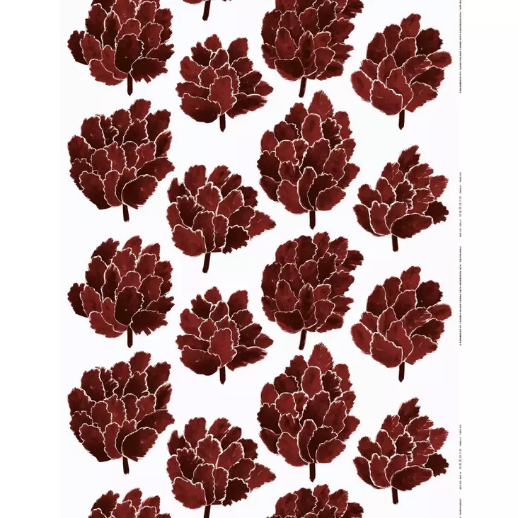 Marimekko Käpykukka Puolipellavakangas, vaalean harmaa, viininpunainen - Marimekko Kankaat - 6411254642740 - 1