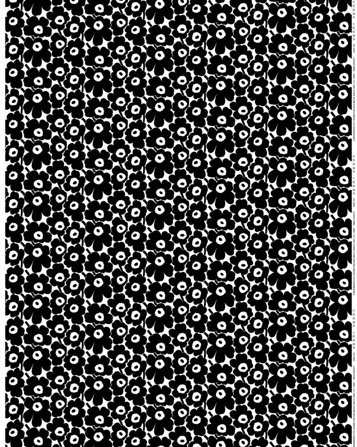 Marimekko Mini Unikko Puuvillakangas, valkoinen, musta - Marimekko Kankaat - 6411255042600 - 1