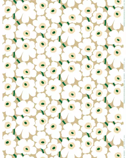Marimekko Pieni Unikko Puuvillakangas, hiekka, valkoinen, heinä, smar - Marimekko Kankaat - 6411255123361 - 1
