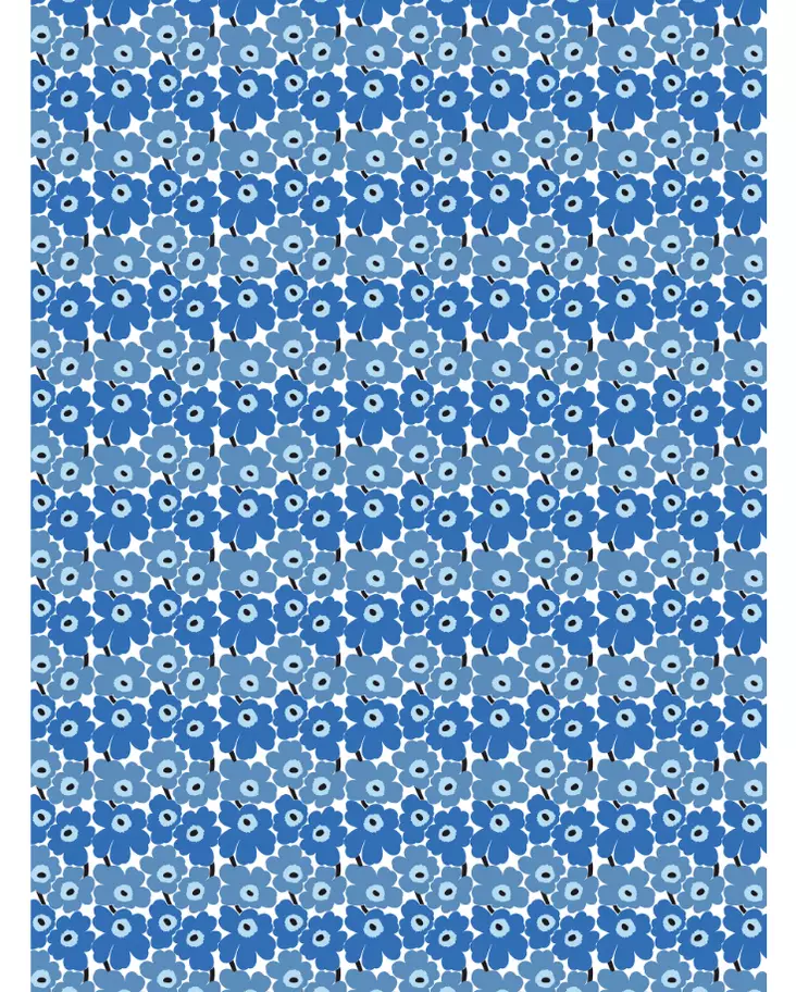 Marimekko Mini Unikko Puuvillakangas, sininen, valkoinen - Marimekko Kankaat - 6411254017081 - 1