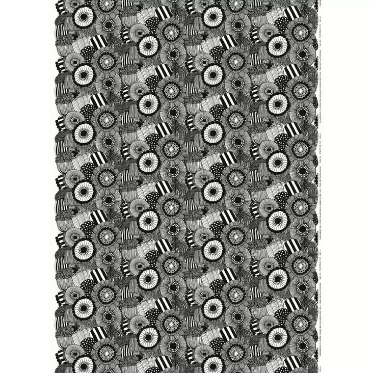 Marimekko Pieni Siirtolapuutarha Puuvillakangas, valkoinen, musta - Marimekko Kankaat - 6411254315941 - 1