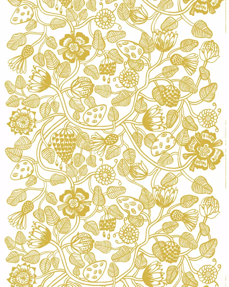 Marimekko Tiara Puuvillakangas, valkoinen, kulta - Marimekko Kankaat - 6411255015741 - 1