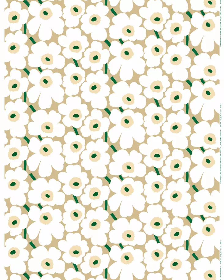 Marimekko Pieni Unikko Puuvillakangas, hiekka, valkoinen, heinä, smar - Marimekko Kankaat - 6411255123361 - 1