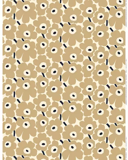 Marimekko Pieni Unikko Akryylipinnoitettu Puuvillakangas, valkoinen, beige, tummansininen - Marimekko Akryylipinnoitettu Kangas - 6411255043812 - 1