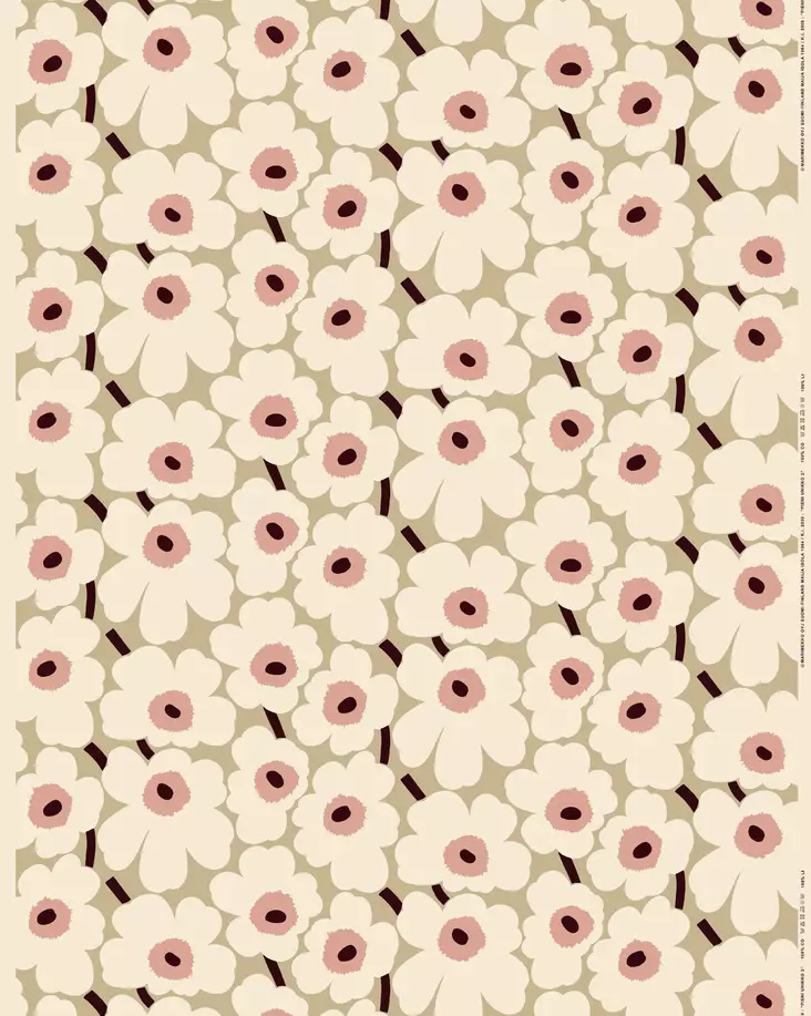 Marimekko Pieni Unikko Puuvillakangas, beige, puuvilla, roosa - Marimekko Kankaat - 6411254987162 - 1