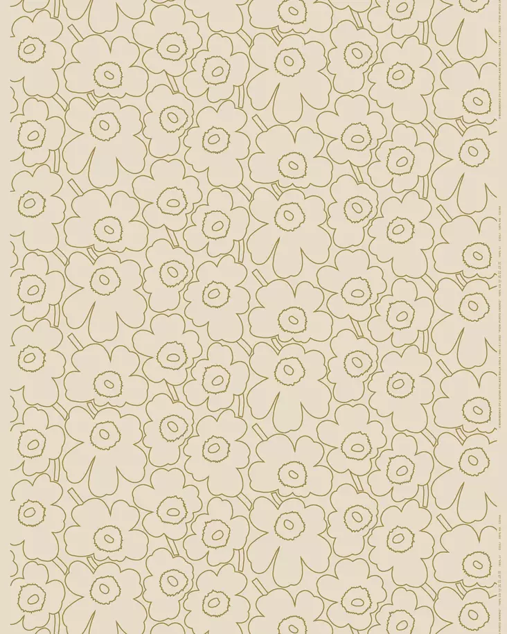 Marimekko Pieni Piirto Unikko Puuvillapellavakanga, pellava, kulta - Marimekko Kankaat - 6411254939642 - 1