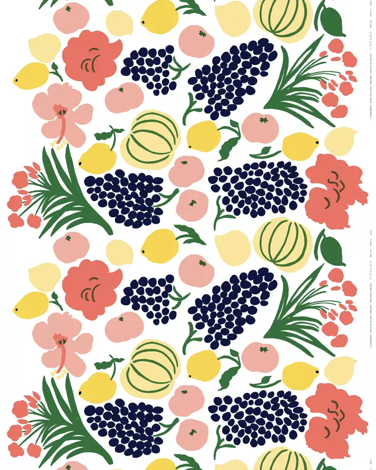 Marimekko Arbuusi Akryylipinnoitettu Puuvillakangas, valkoinen, keltainen, sininen, vihreä - Marimekko Akryylipinnoitettu Kangas - 6411254957783 - 1