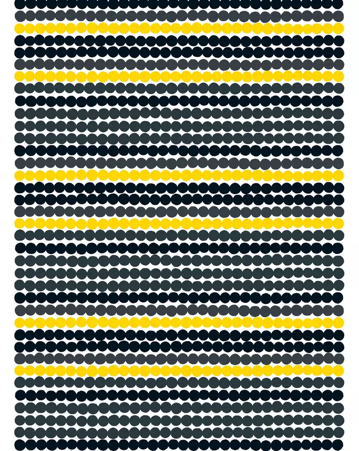 Marimekko Räsymatto Akryylipinnoitettu Puuvillakangas, valkoinen, harmaa, musta, keltainen - Marimekko Akryylipinnoitettu Kangas - 6411253416823 - 1