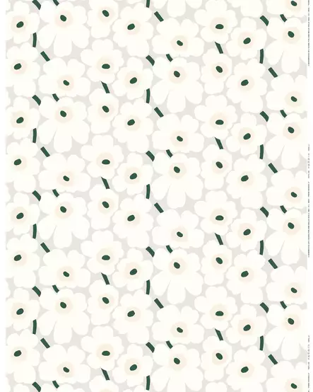 Marimekko Pieni Unikko Akryylipinnoitettu Puuvillakangas, beige, luonnonvalkoinen, mustanvihreä - Marimekko Akryylipinnoitettu Kangas - 6411254647684 - 1