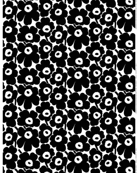 Marimekko Pieni Unikko Puuvillakangas, valkoinen, musta - Marimekko Kankaat - 6411255042624 - 1