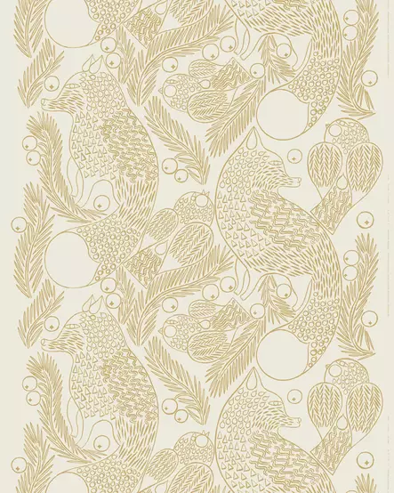 Marimekko Piirto Ketunmarja Puuvillakangas, luonnonvalkoinen, kulta - Marimekko Kankaat - 6411255133414 - 1