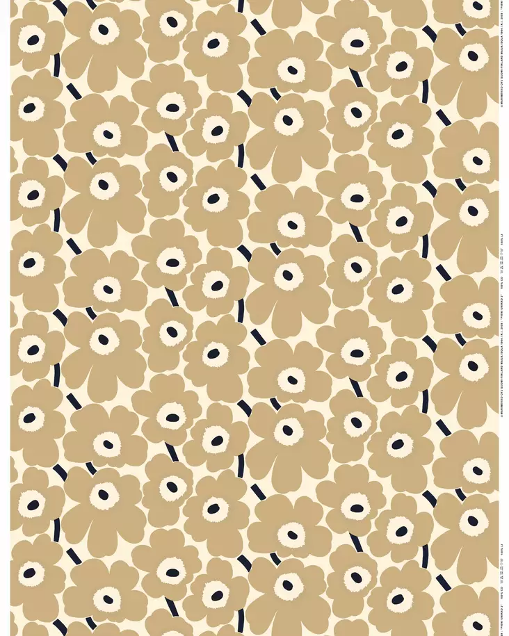 Marimekko Pieni Unikko Akryylipinno Puuvillakangas, luonnonvalkoinen, beige, tummansininen - Marimekko Akryylipinnoitettu Kangas - 6411254575734 - 1