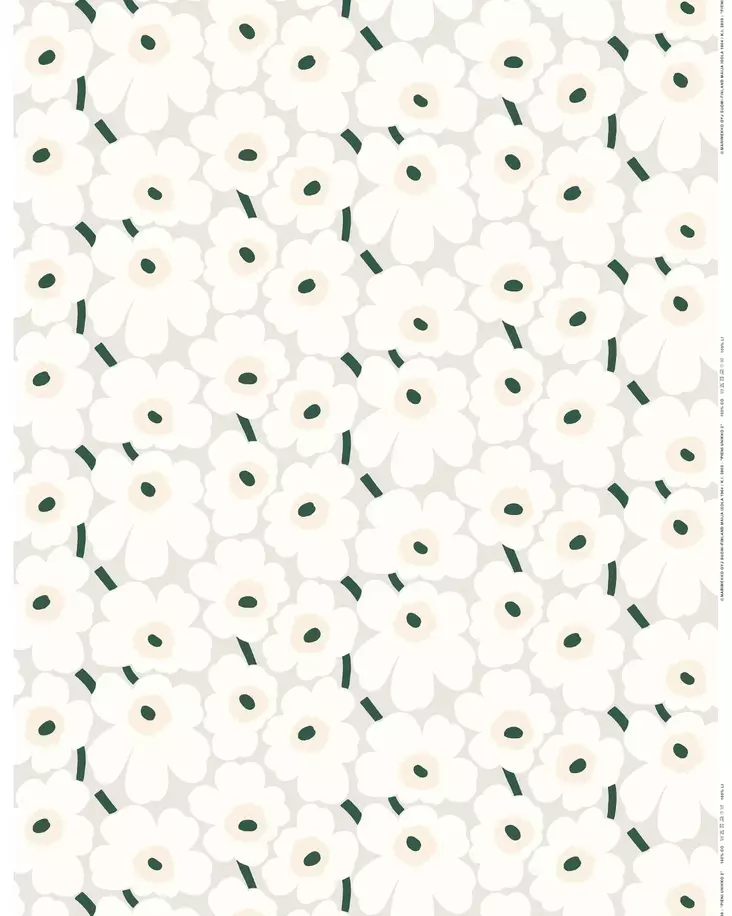 Marimekko Pieni Unikko Akryylipinnoitettu Puuvillakangas, beige, luonnonvalkoinen, mustanvihreä - Marimekko Akryylipinnoitettu Kangas - 6411254647684 - 1