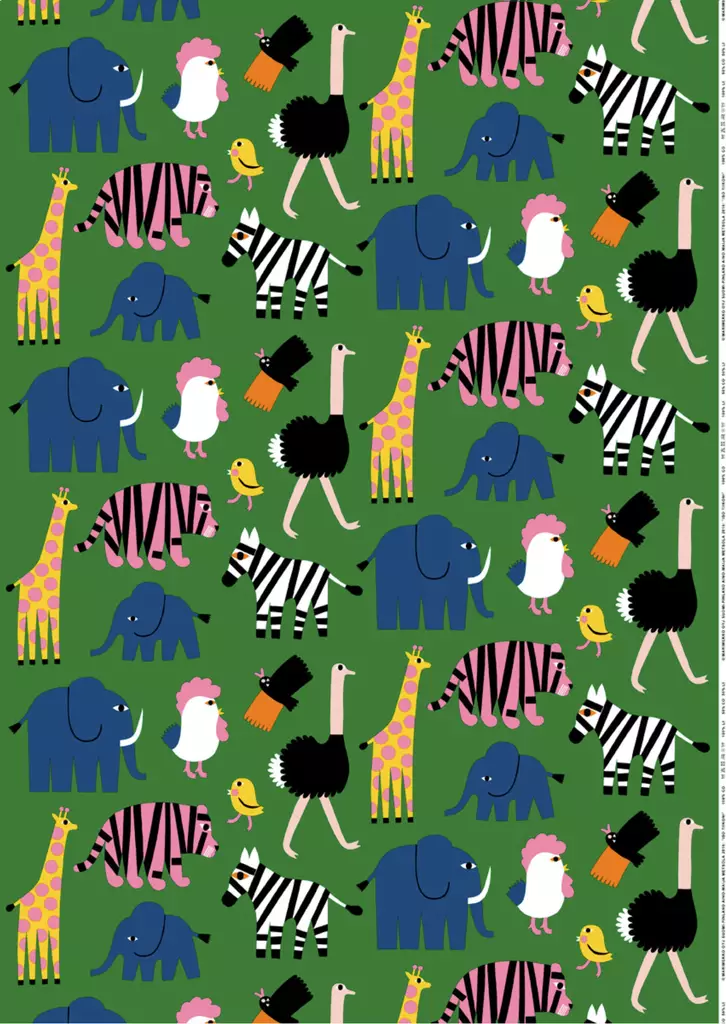 Marimekko Iso Tikooni Puuvillakangas, vihreä, sininen, musta, valkoinen - Marimekko Kankaat - 6411254309544 - 1