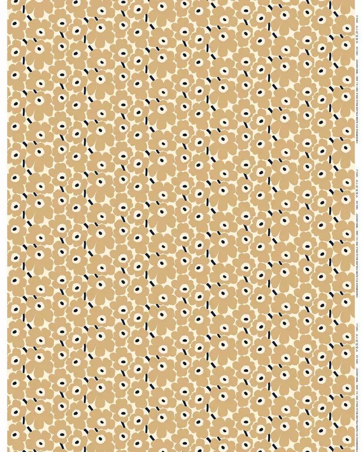 Marimekko Mini Unikko Puuvillakangas, luonnonvalkoinen, beige, tummansininen - Marimekko Kankaat - 6411255019664 - 1
