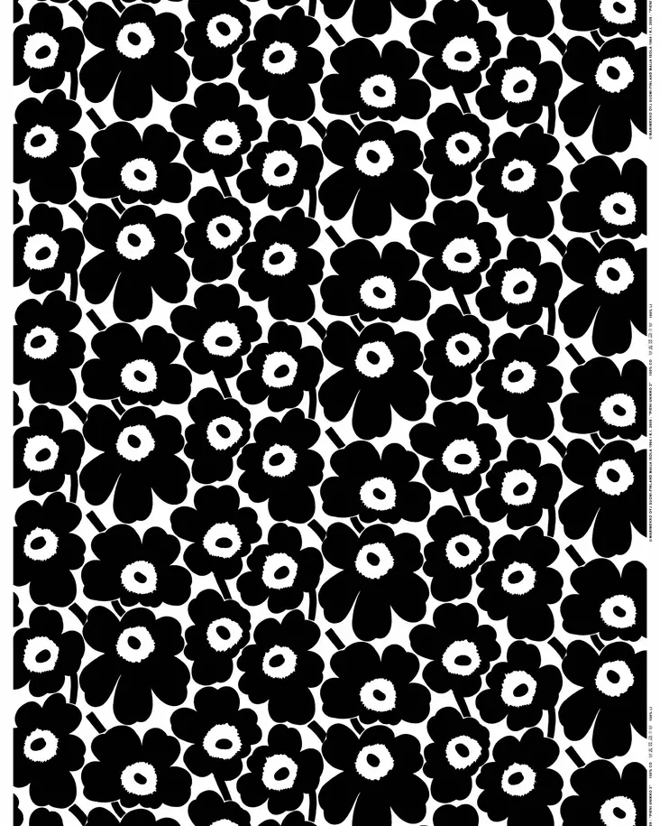 Marimekko Pieni Unikko Puuvillakangas, valkoinen, musta - Marimekko Kankaat - 6411255042624 - 1