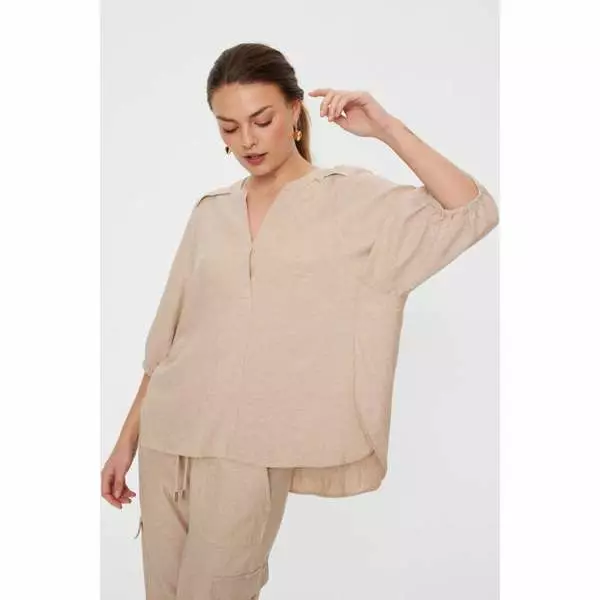 FREE/QUENT FQLAVA Pellava-Viskoosi Pusero V-Pääntie - Kangaspaidat - 262204290-7044 - 1