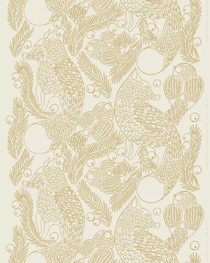 Marimekko Piirto Ketunmarja Puuvillakangas, luonnonvalkoinen, kulta - Marimekko Kankaat - 6411255133414 - 1