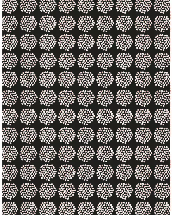 Marimekko Puketti Puuvillakangas, hiili, valkoinen, oranssinpunainen - Marimekko Kankaat - 6411255074724 - 1