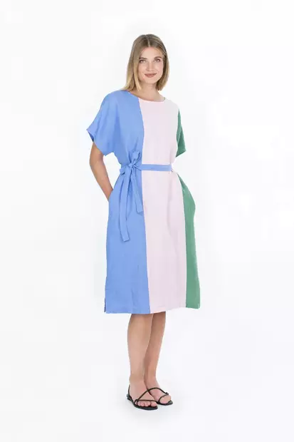 FALLA FINLAND Taivas Lyhythihainen Pellavamekko - Kangasmekot - 2413010522131-055 - 1