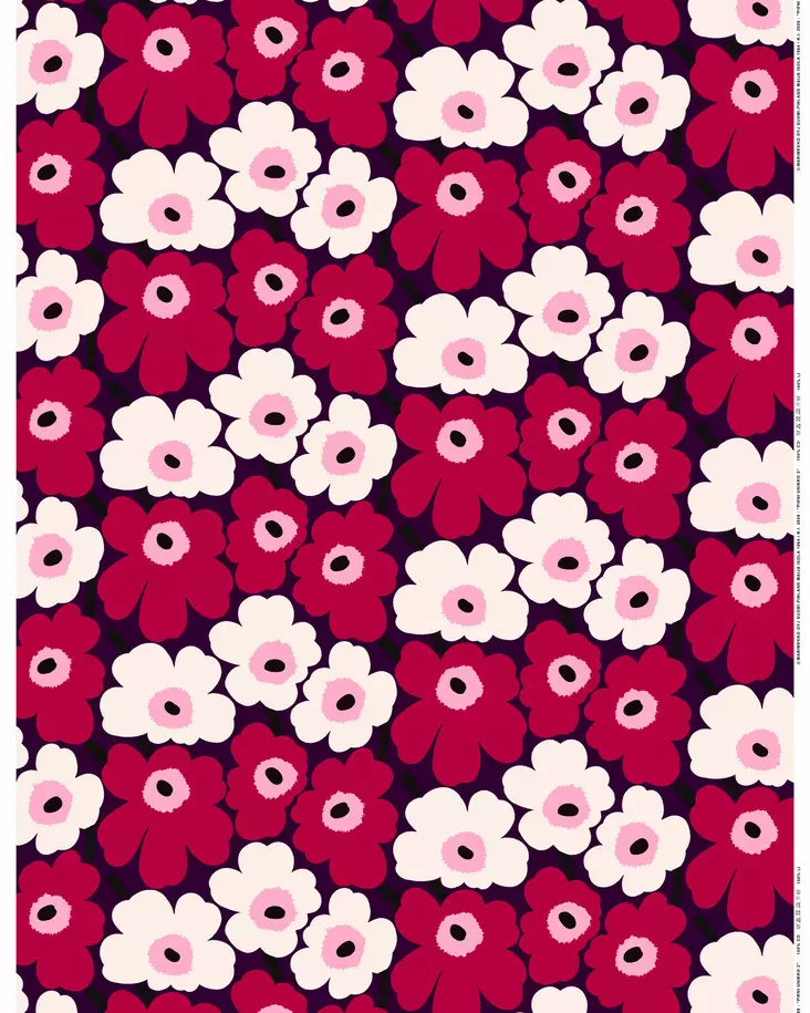 Marimekko Pieni Unikko Puuvillakangas, luumu, karpalo, luonnonvalkoinen, ruusu - Marimekko Kankaat - 6411255125815 - 1