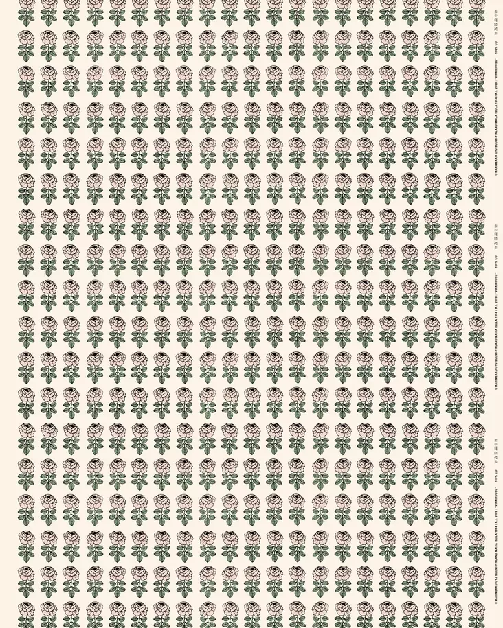Marimekko Vihkiruusu Puuvillakangas, puuvilla, vaaleanpunainen, vihreä - Marimekko Kankaat - 6411255074595 - 1