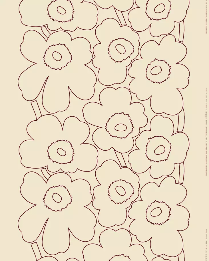 Marimekko Piirto Unikko Puuvilla-Pellavakangas, pellava, karpalo - Marimekko Kankaat - 6411255123835 - 1