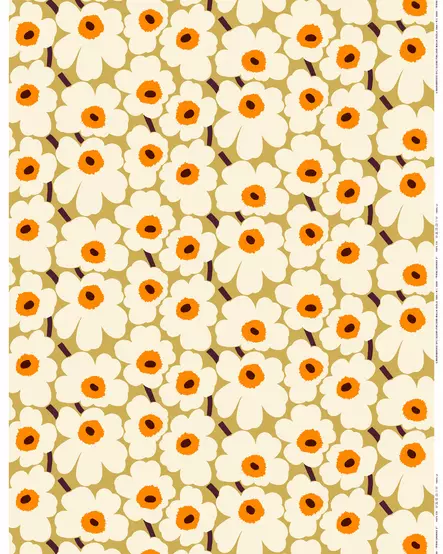Marimekko Pieni Unikko Puuvillakangas, karamelli, kerma, lämmin oranssi - Marimekko Kankaat - 6411255015826 - 1