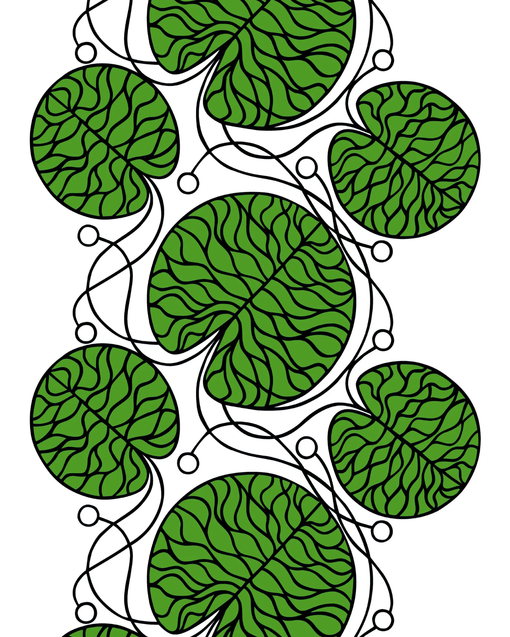 Marimekko Bottna Puuvillakangas, valkoinen, salvia, musta - Marimekko Kankaat - 6411254957776 - 1