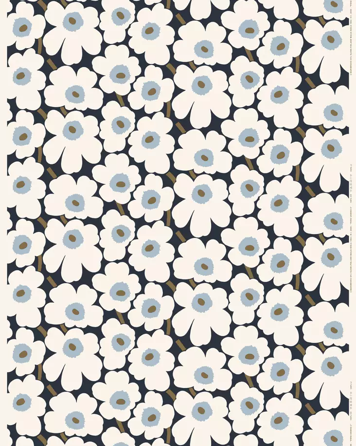 Marimekko Pieni Unikko Puuvillakangas, mustikka, luonnonvalkoinen, kylmä sininen - Marimekko Kankaat - 6411255172567 - 1