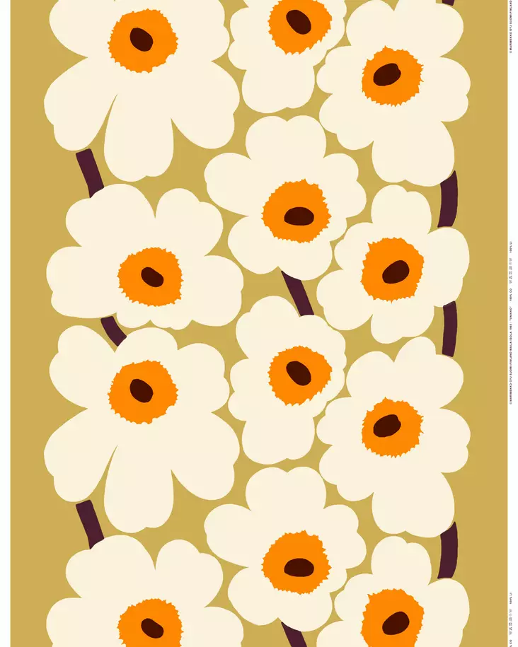 Marimekko Unikko Puuvillakangas, karamelli, kerma, lämmin oranssi - Marimekko Kankaat - 6411255015857 - 1