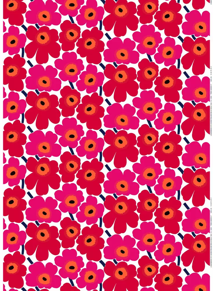 Marimekko Pieni Unikko Puuvillakangas, valkoinen, punainen - Marimekko Kankaat - 6411253780788 - 1