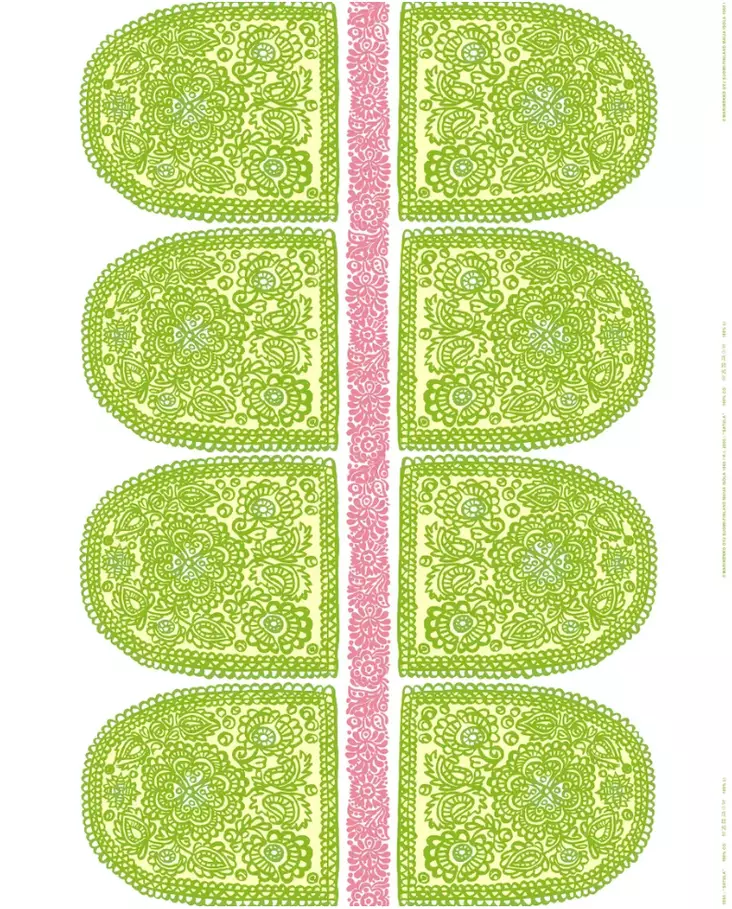 Marimekko Satula Paksu Puuvillakangas, valkoinen, vihreä, vaaleanpunainen - Marimekko Kankaat - 6411254790618 - 1