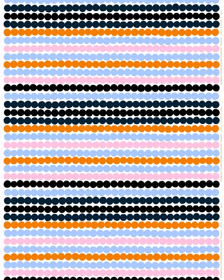 Marimekko Räsymatto Akryylipinnoitettu Puuvillakangas, valkoinen, vaaleansininen, oranssi - Marimekko Akryylipinnoitettu Kangas - 6411254992258 - 1