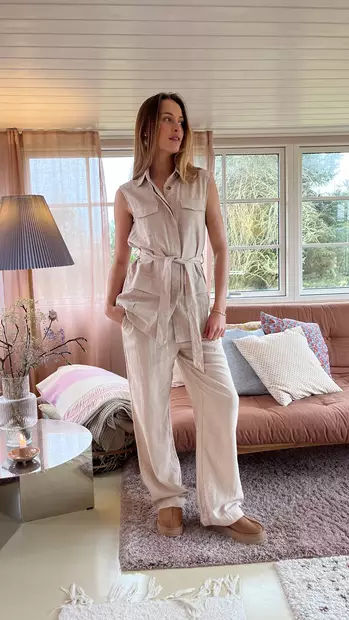 FREE/QUENT FQLAVA Korkeavyötäröiset Pellava-Viskoosihousut - Pitkät housut - NOS127405SANDMELA - 1