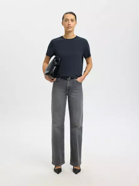 SELECTED SLWMYESSENTIAL Lyhythihainen T-Paita - Trikoopaidat ja Collegepaidat - NOS16089123DARKSA - 1