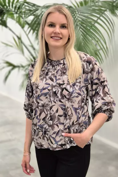 LASESSOR SAMSA Kukkakuosinen Lyocell Pusero - Kangaspaidat - SAMSA428NUTRIA - 1