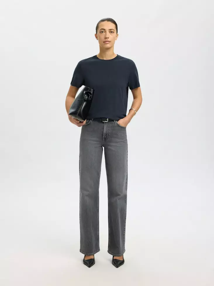 SELECTED SLWMYESSENTIAL Lyhythihainen T-Paita - Trikoopaidat ja Collegepaidat - NOS16089123DARKSA - 1