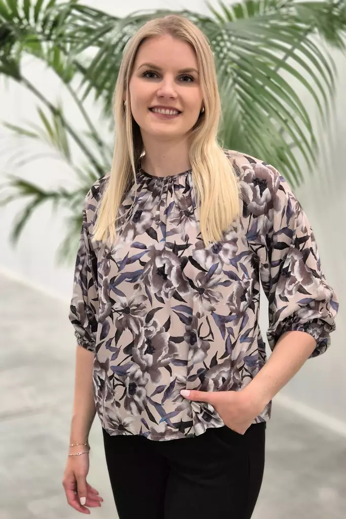 LASESSOR SAMSA Kukkakuosinen Lyocell Pusero - Kangaspaidat - SAMSA428NUTRIA - 1