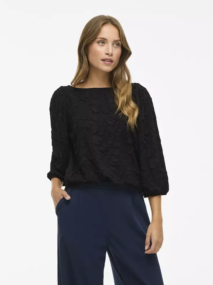 VILA Devera 3/4-hihainen Pusero Venekaula-aukolla - Kangaspaidat - 25414108582BLACKB - 1