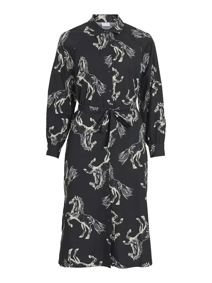 VILA Nadiva Midimittainen Paitamekko - Kangasmekot - 25414109284BLACKB - 1