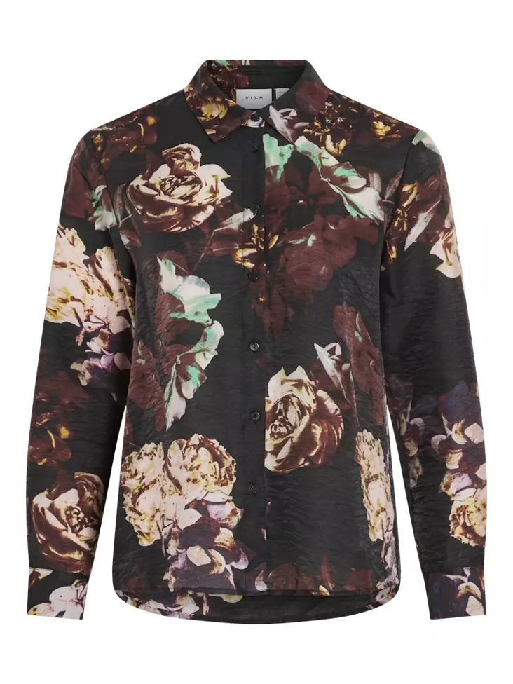 VILA Rosanna Pitkähihainen Kuosillinen Paitapusero - Kangaspaidat - 25514110671BLACKB - 1