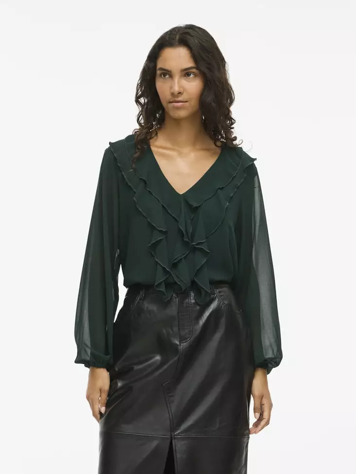 VILA Ane Röyhelöinen Pitkähihainen Paita - Kangaspaidat - NOS14114604SCARAB - 1