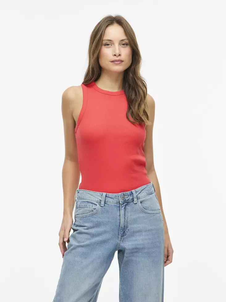 VILA VISOLA Pyöreä Pääntie Hihaton Toppi - Trikoopaidat ja Collegepaidat - NOS14101757HIBISC - 1