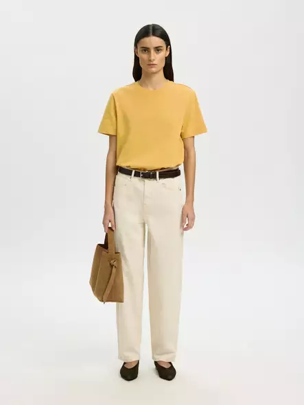 SELECTED WOMEN SLFESSENTIAL Lyhythihainen T-paita - Trikoopaidat ja Collegepaidat - NOS16087919OCHRE - 1