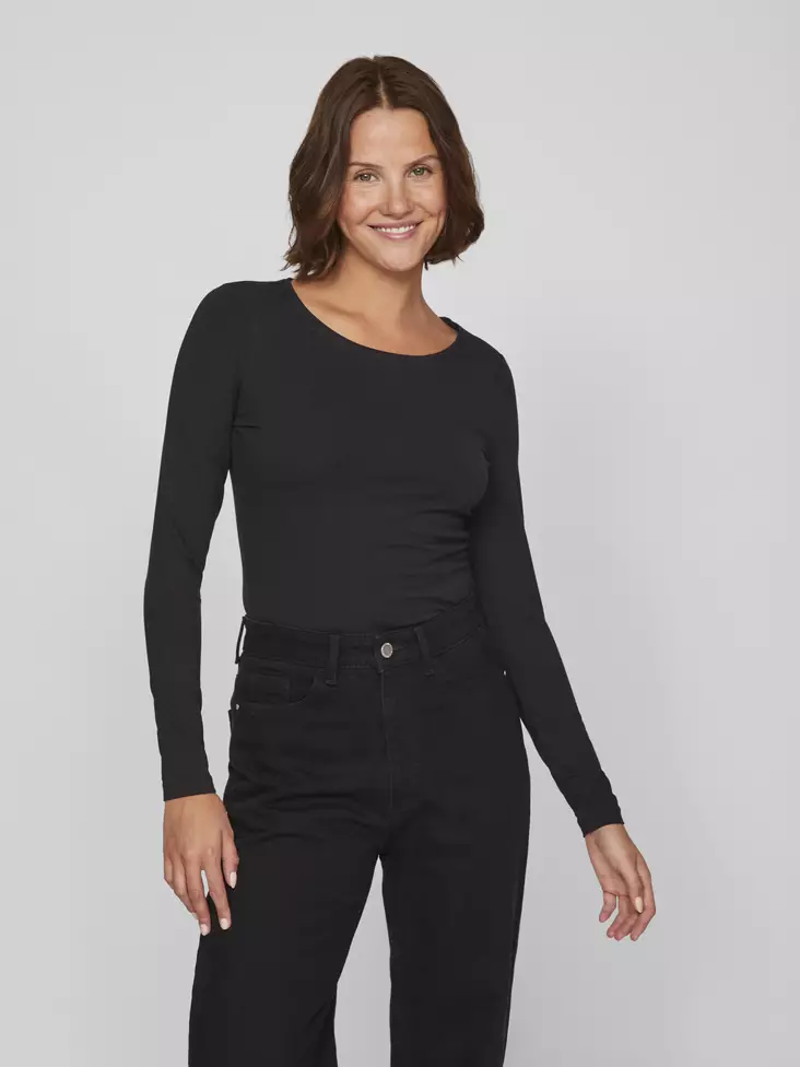 VILA Nora Pyöreäpäänteinen Pitkähihainen Paita - Trikoopaidat ja Collegepaidat - NOS14104154BLACBE - 1