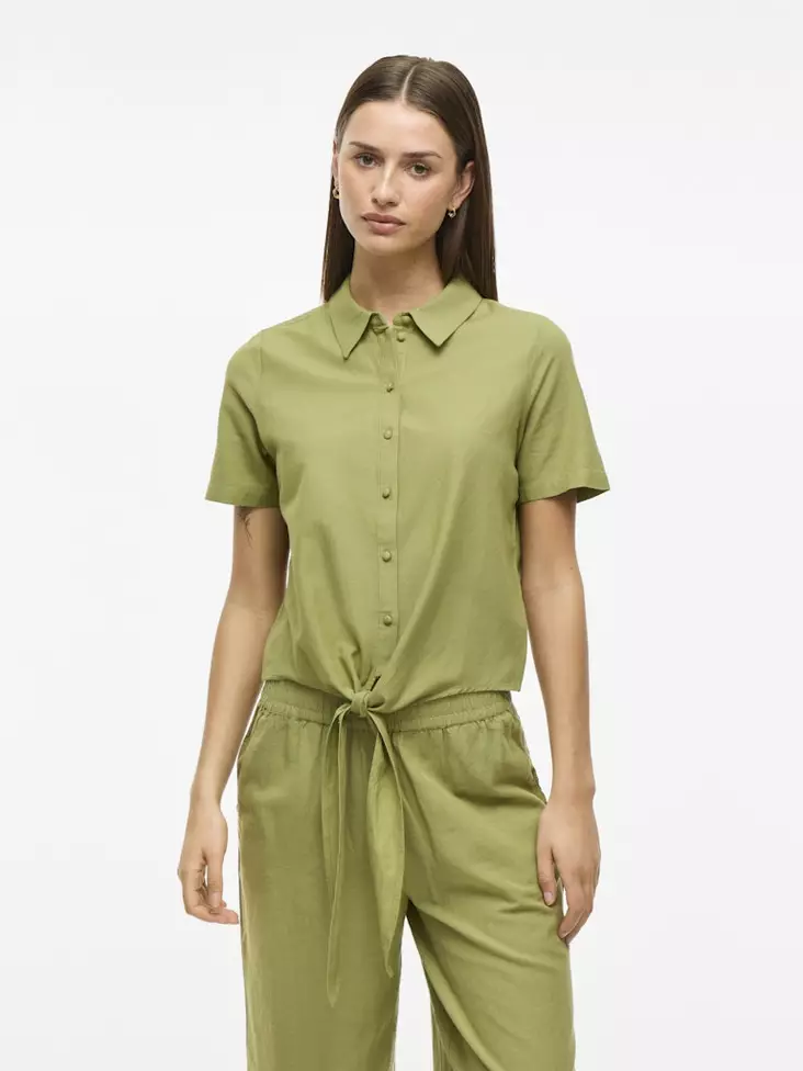 VILA Prisilla Edestä Solmittava Paita - Kangaspaidat - 25214096244SAGE - 1